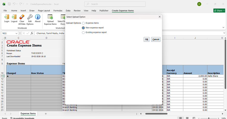 Creating Expenses with Excel Made Easy - Upload via the Ribbon