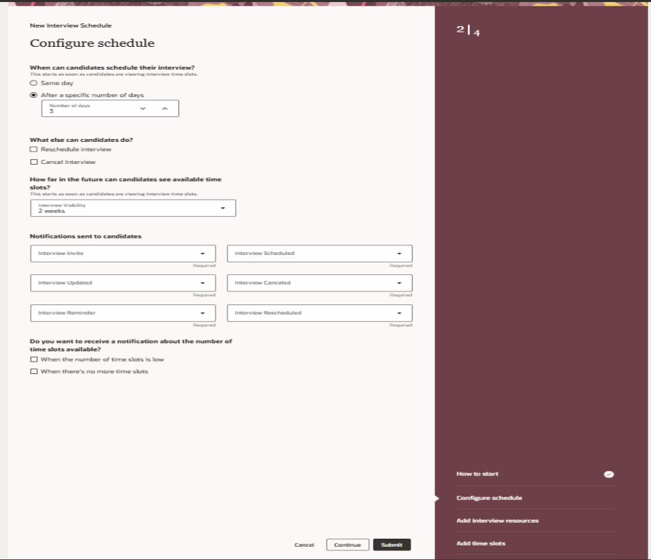 Redwood Experience: Create Interview Schedule - Configure Schedule Section When Creating an Interview Schedule