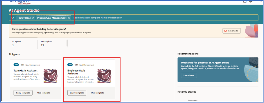 Enhancing Employee Goal Assistant Using AI Agent in Performance Module -Goals Template page