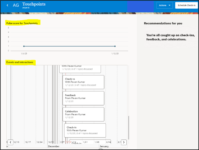 Oracle Touchpoints Overview: Strengthening Manager-Employee Engagement in Oracle HCM - Employee view of touchpoints.