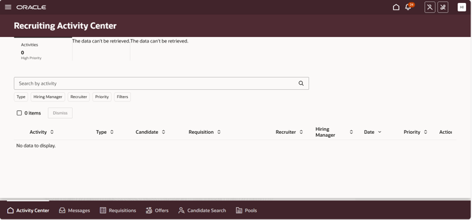WhatsApp as a Communication Channel in ORC - Click on the Hiring and Recruiting Activity centre page, then click on Candidate Search.