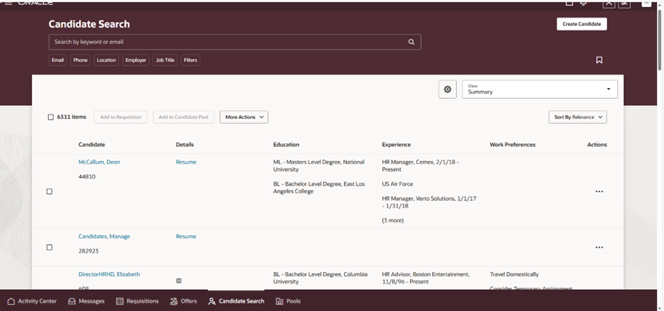 WhatsApp as a Communication Channel in ORC - The candidate search page will be displayed.