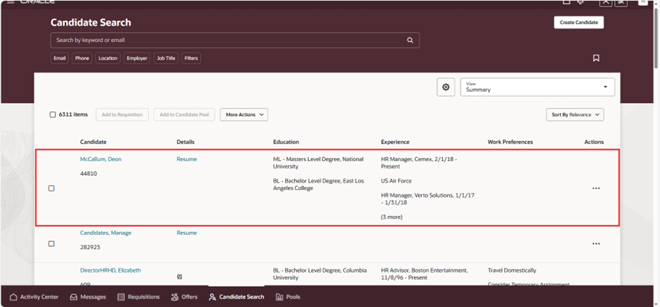 WhatsApp as a Communication Channel in ORC - Select the candidate to compose the WhatsApp message.