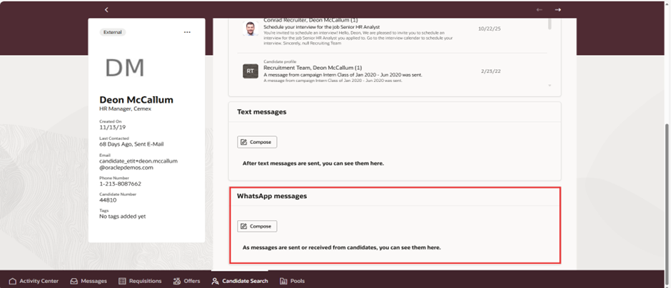 WhatsApp as a Communication Channel in ORC - Access WhatsApp Communication History Directly from Candidate Profiles