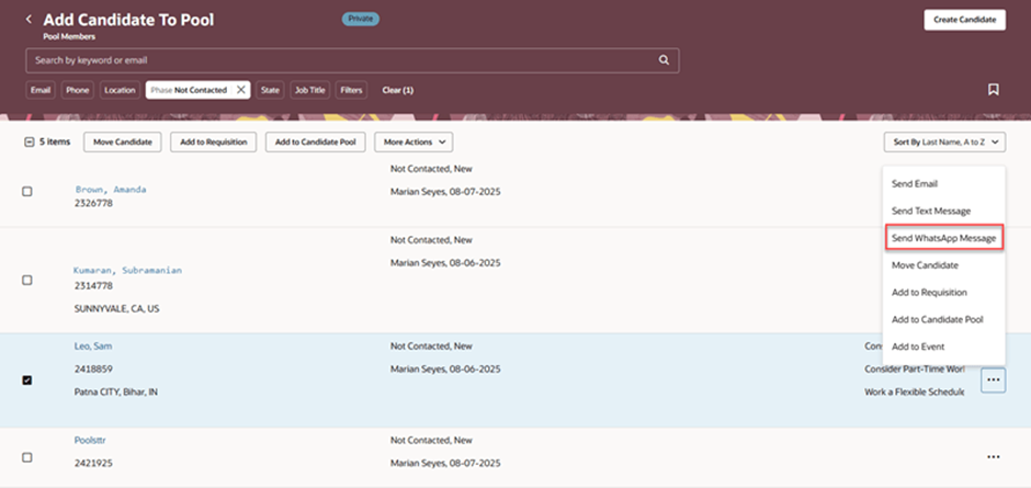 WhatsApp as a Communication Channel in ORC - Message Center Displaying WhatsApp Messages: