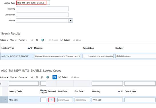 Time And Labor And Absence Management Integration in Oracle HCM cloud - Lookup type ANC_TM_NEW_INTG_ENABLE