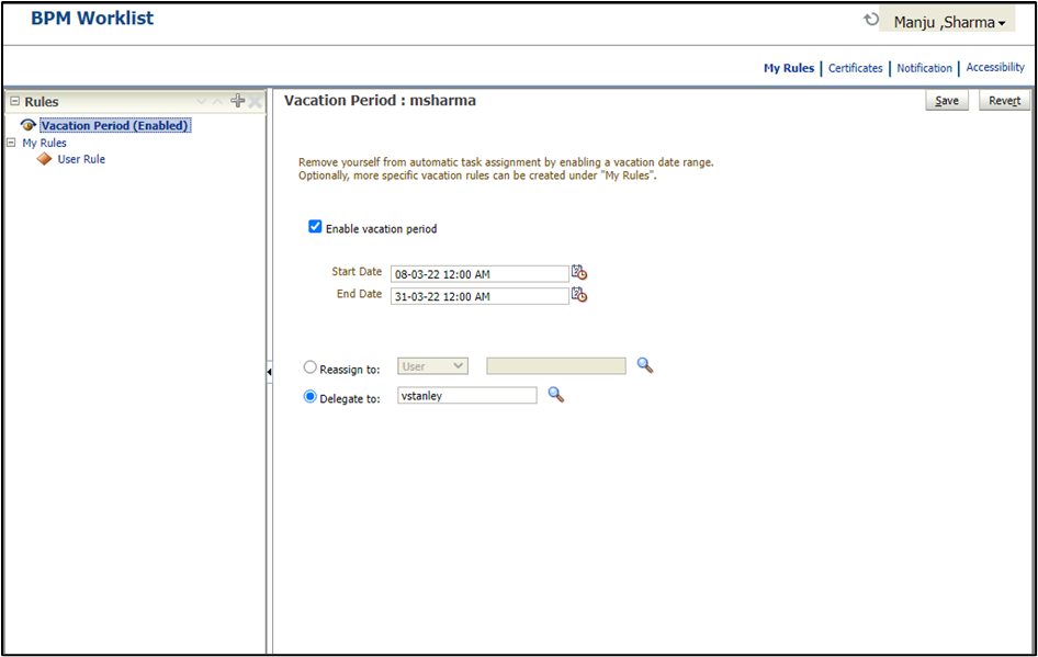 Absence Management Vacation Rules in Oracle HCM Cloud - Click on My Rules > click on Enable Vacation Period and give vacation start and end date