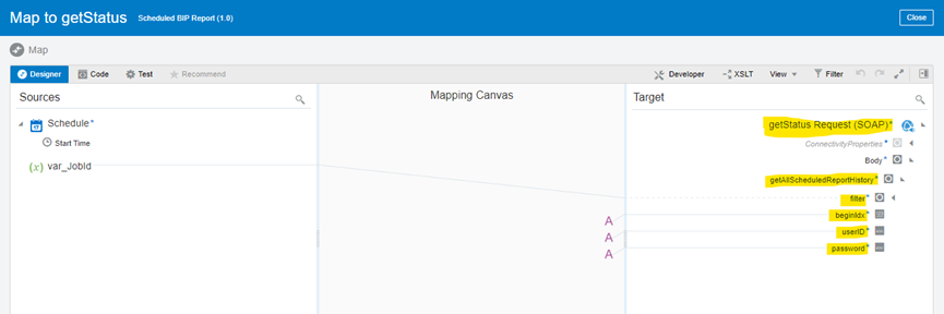 Schedule BIP Report And Place Data Onto Content Server from OIC -GetAllScheduleReportHistory Mapper