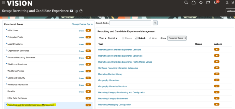 Oracle Recruiting Cloud Global Templates - Go to the Setup and Maintenance work area