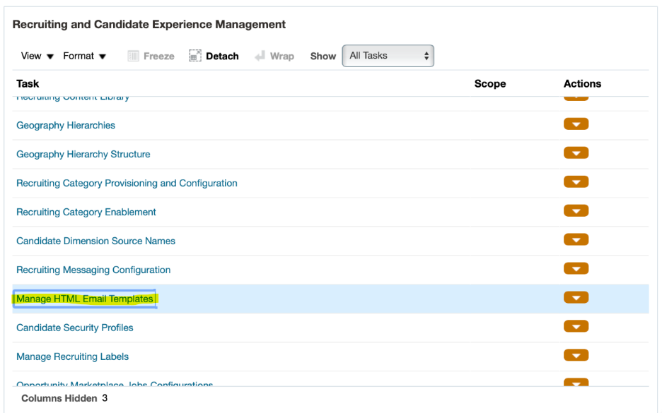 Oracle Recruiting Cloud Global Templates - Choose All Tasks.
