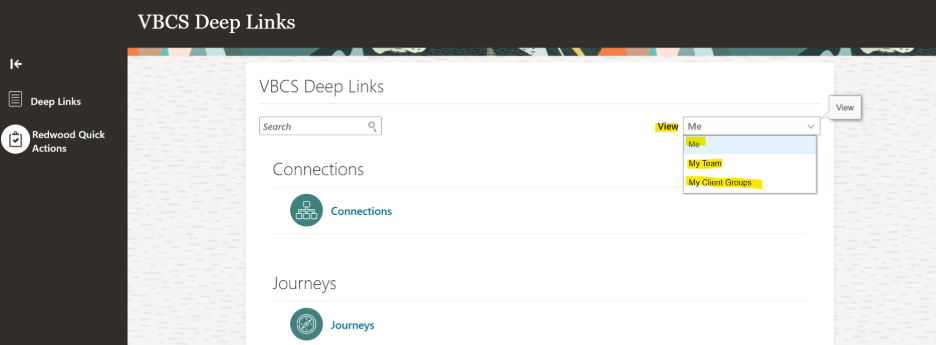 Redwood Quick Actions - Me, My Team, and My Client Groups tabs