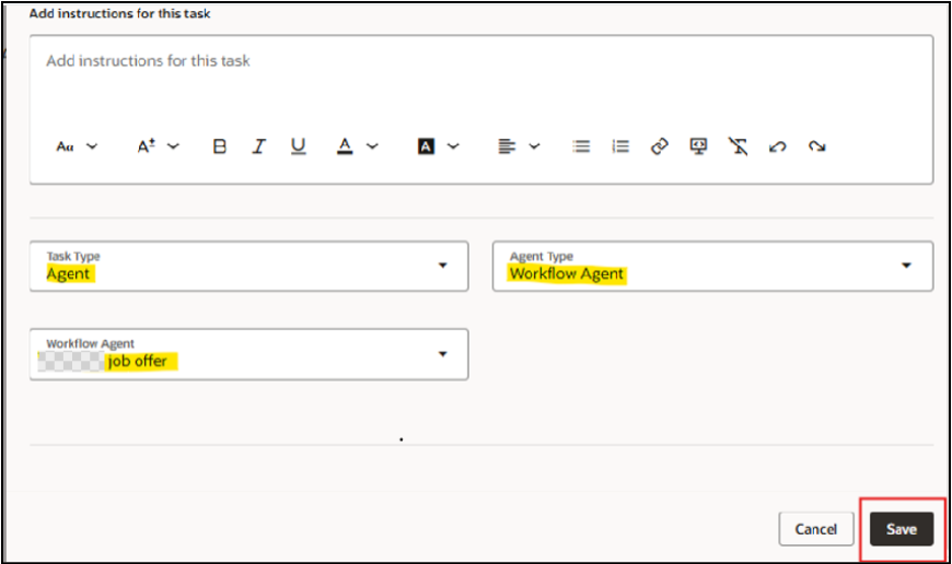 Redwood Experience: AI-Powered Job Offer Creation - Select Workflow Agent and Save