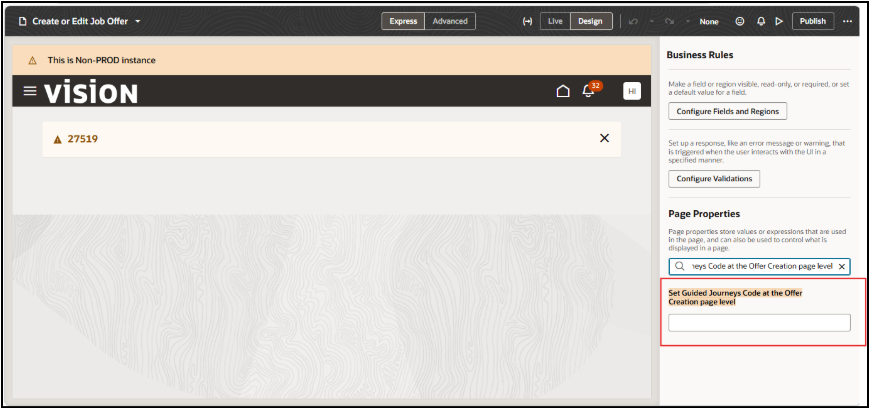 Redwood Experience: AI-Powered Job Offer Creation - Search for Set Guided Journeys Code at the Offer Creation page level