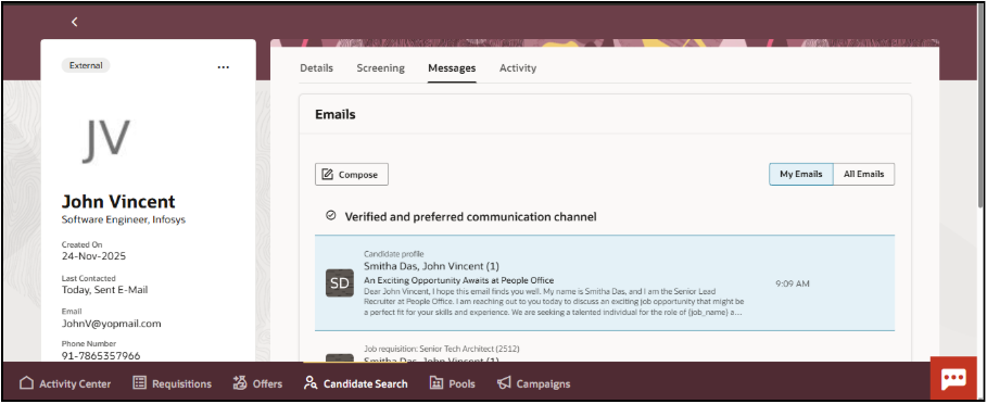 Transform Your Candidate Communications with AI-Powered Drafting - Candidate History