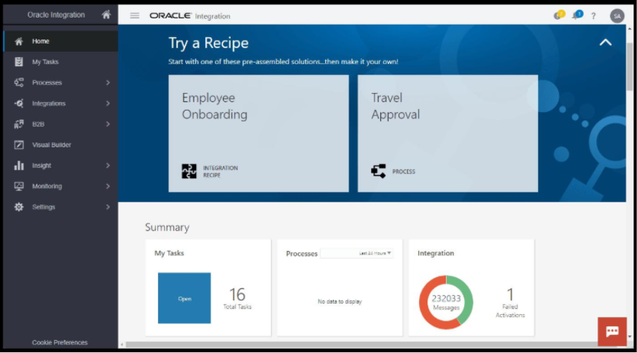 Oracle Integration Cloud (OIC) Gen 2 vs Gen 3 - Gen 2 Dashboard: