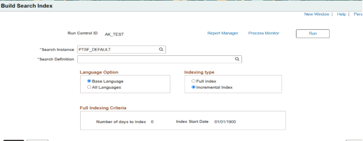 PeopleSoft HCM PUM 55 Approval Insights for Administrators Guide
- Build search index