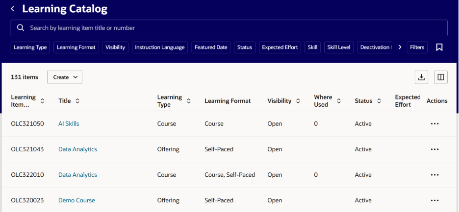 Generative AI in Oracle Learning Cloud: Transforming Learning Content Creation - Learning Catalog Requiring Continuous Content Maintenance