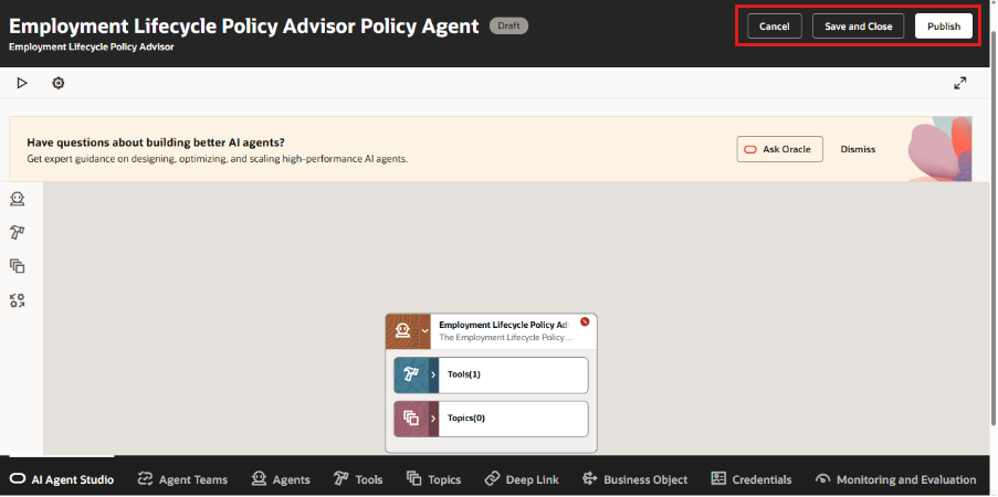 Employment Lifecycle Policy Advisor – AI Agent  - Employment Lifecycle Policy Advisor Configuration and Publishing Page 