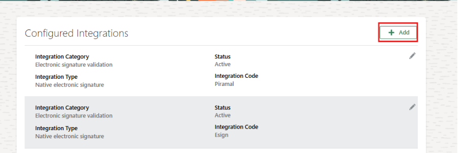 How to Configure E-Signature on a Checklist Task in Oracle Fusion HCM - Figure 3 — Configured Integrations page