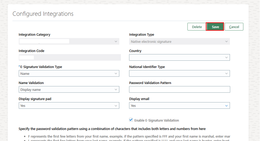 How to Configure E-Signature on a Checklist Task in Oracle Fusion HCM - Figure 4 — Integration configuration details