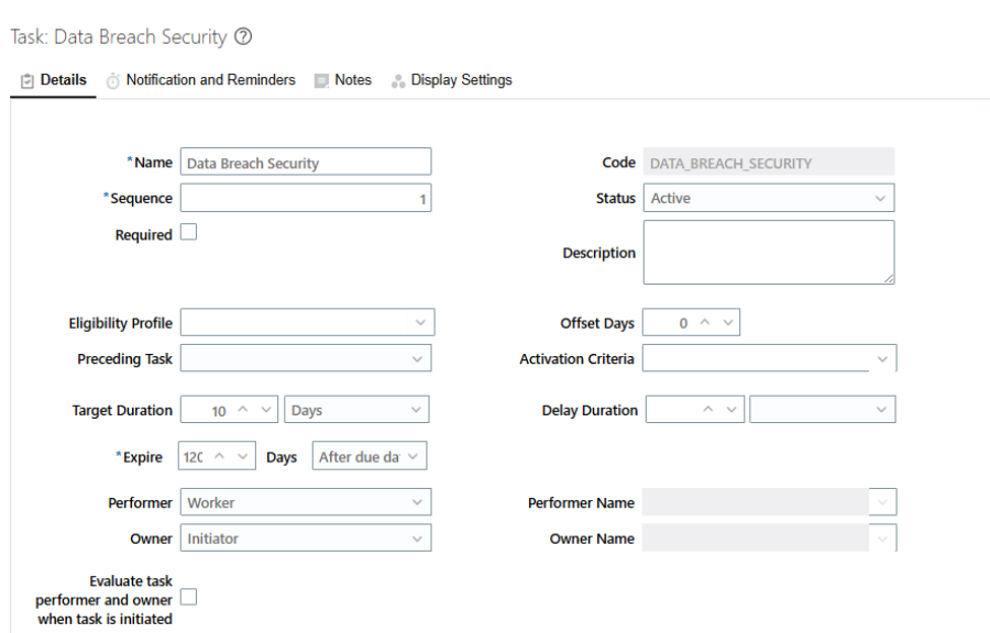 How to Configure E-Signature on a Checklist Task in Oracle Fusion HCM - Figure 5 — Task section of the Checklist Template