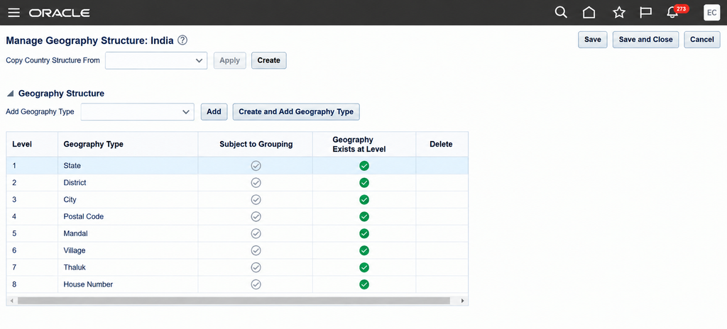 Oracle Fusion HCM Geography - Manage Geography Structure 