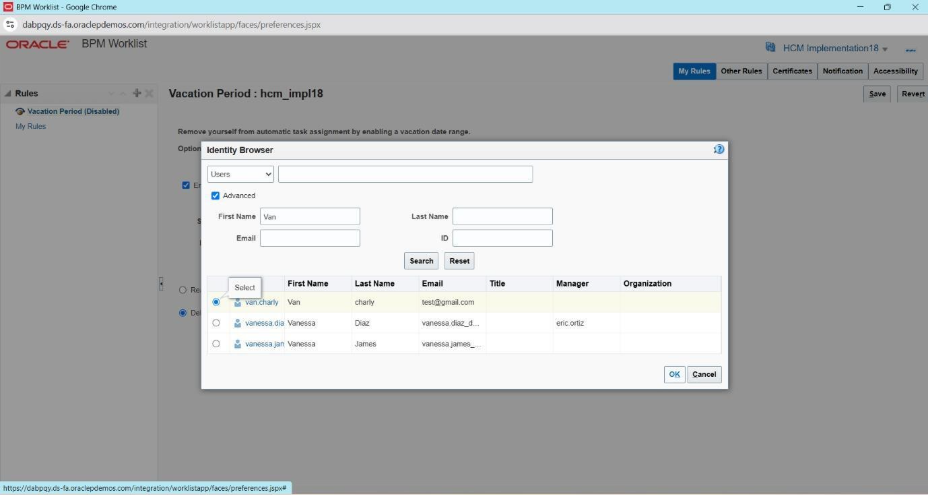 Oracle Fusion HCM Vacation Period Delegation in BPM Worklist - 4