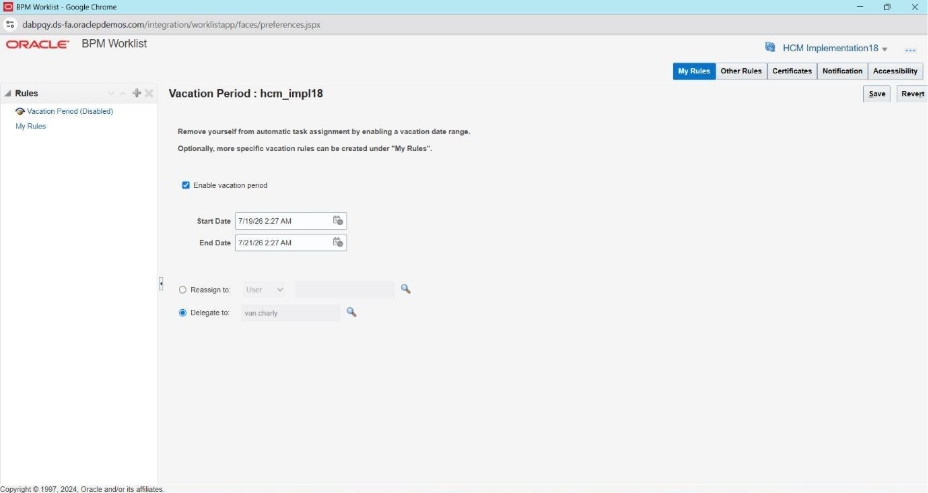 Oracle Fusion HCM Vacation Period Delegation in BPM Worklist - 5