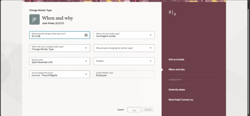 Oracle HCM 26B - Change Worker Type Process - 2