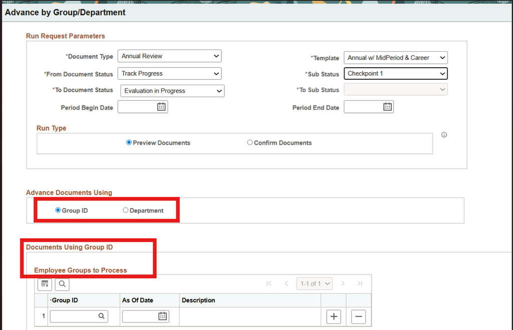 PeopleSoft HCM Image 54: Performance Document Advance