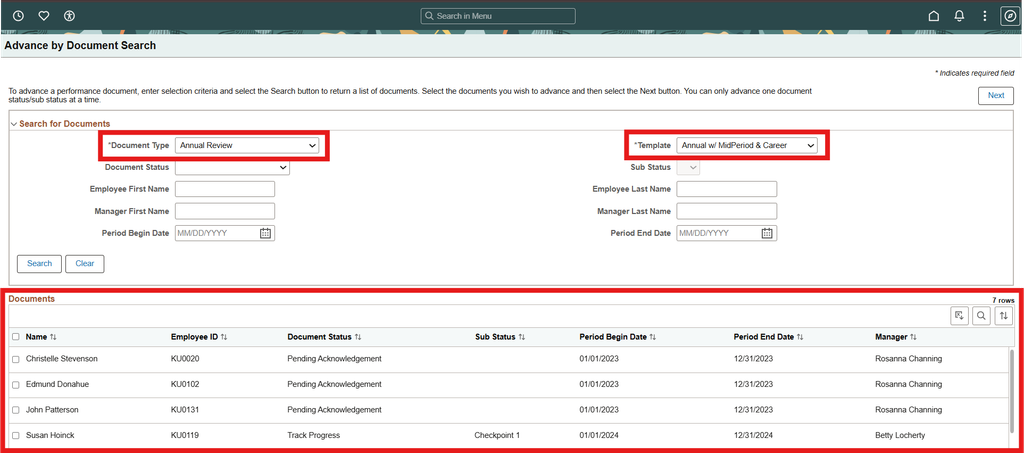PeopleSoft HCM Image 54: Performance Document Advance