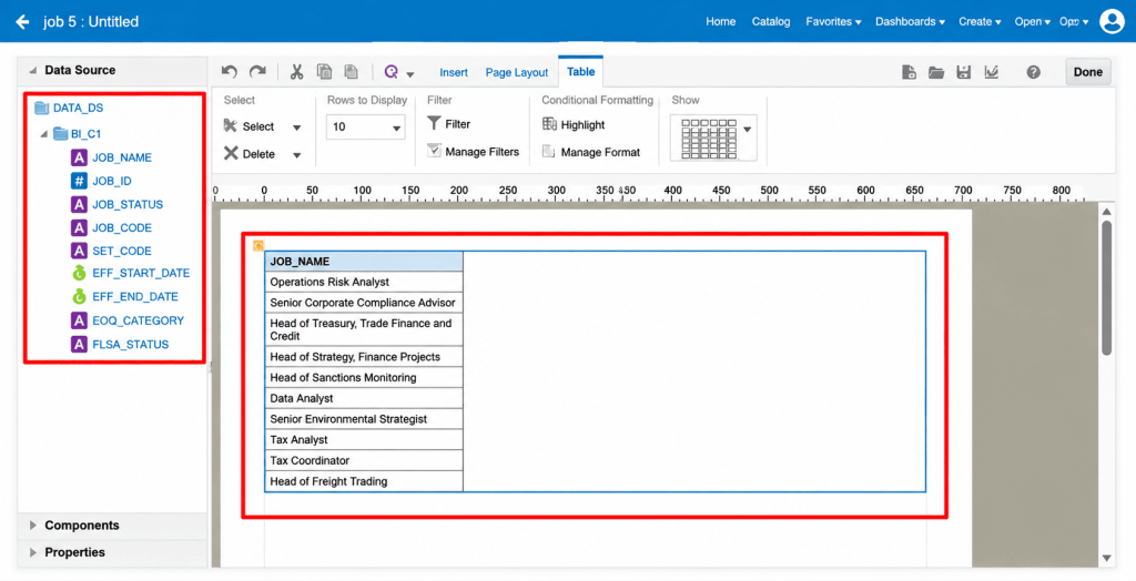 Creating a BI Publisher Report Layout for Job Reports in Oracle Fusion HCM - Fig 16 JOB_NAME field