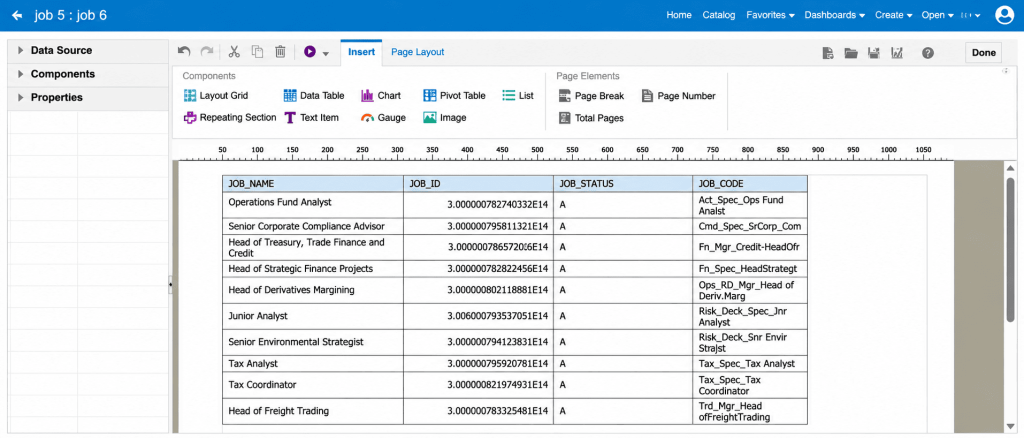 Creating a BI Publisher Report Layout for Job Reports in Oracle Fusion HCM - Fig 22 Report Editor showing the saved layout