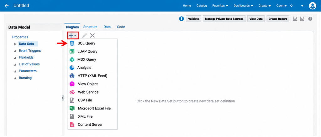 Creating a BI Publisher Report Layout for Job Reports in Oracle Fusion HCM - Fig 5 Data set type options include SQL Querry